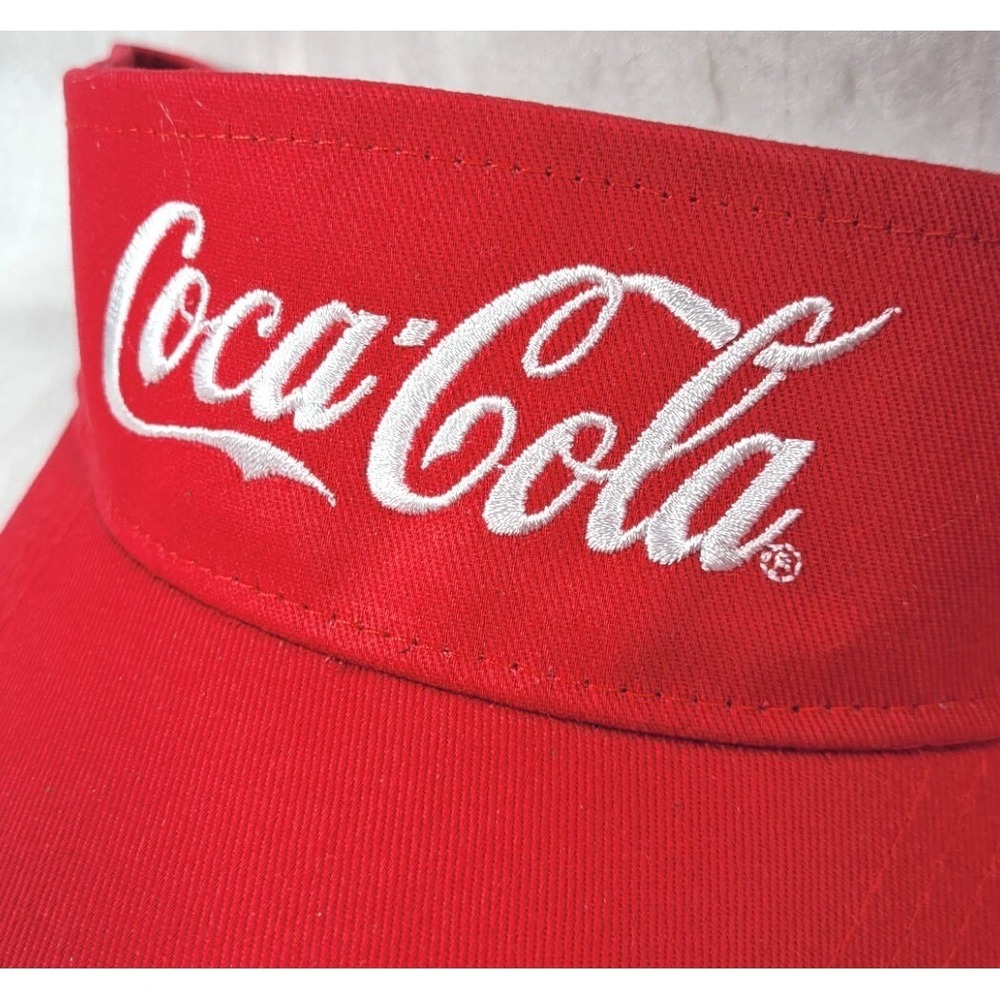 2 HIT Coca-Cola Red Embroidered Adjustable Visor Hats - NWOT - One Size - Picture 2 of 4